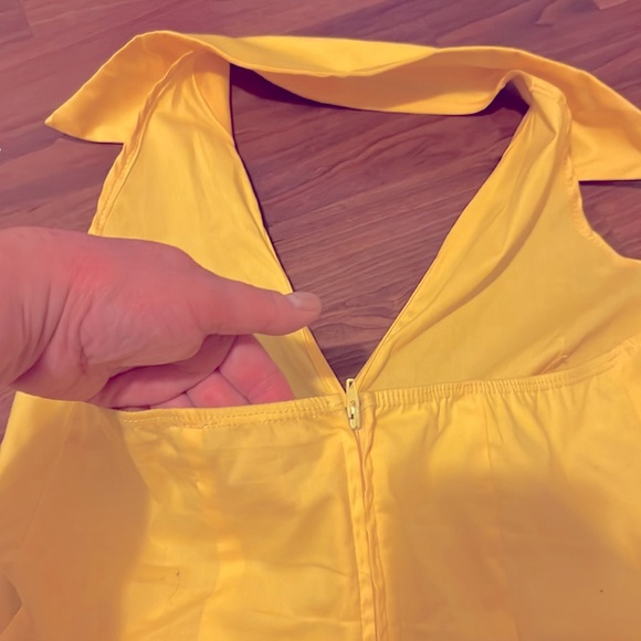 S Women Summer Vacation Halterneck Dress Waist-Hugging Ruffled Midi Skirt Yellow - Picture 10 of 16